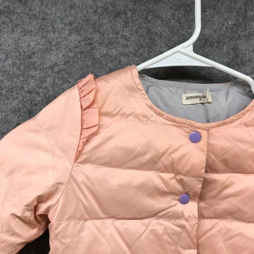 Girls 5T‎ (110) Down Puffer Jacket Pink Quilted Snap Button Popeye Olive Print
